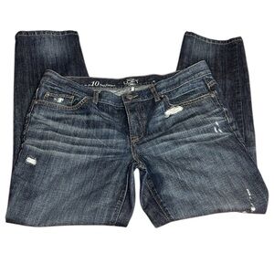 LOFT Women's Dark Blue Button Fly Distressed Boyfriend Jeans size 10